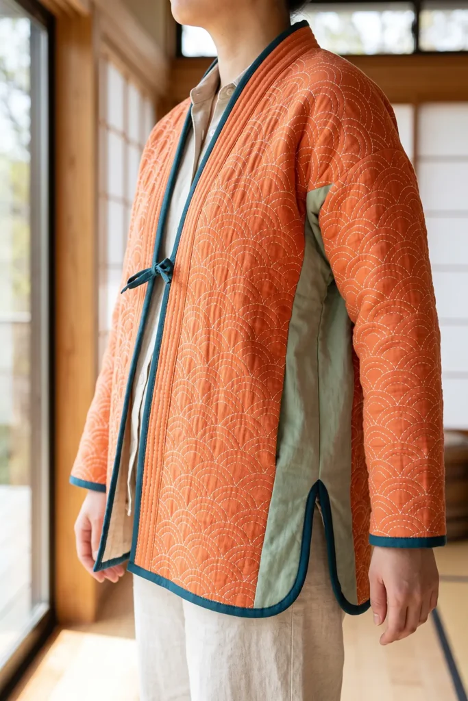 Lightweight Sashiko Quilted Jacket for Transitional Weather
