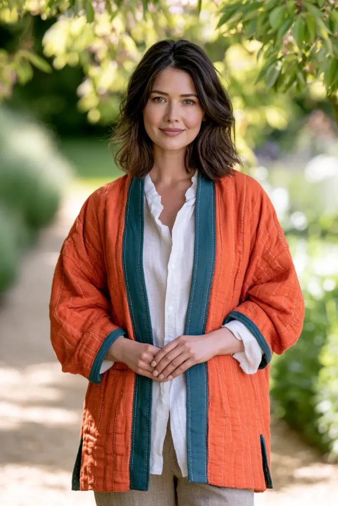 Lightweight Sashiko Quilted Jacket for Transitional Weather
