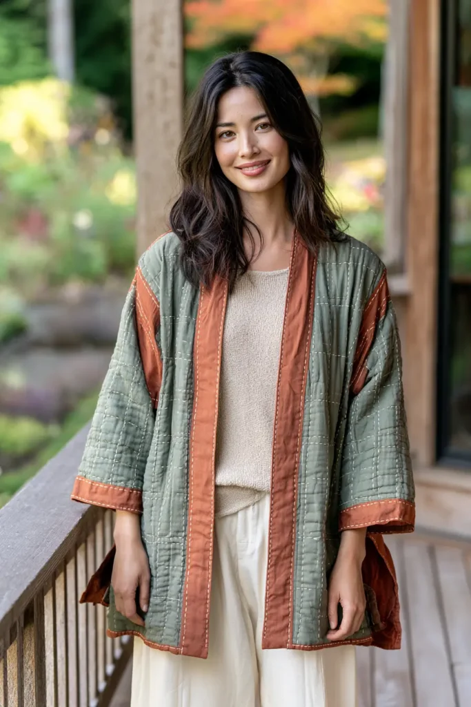 Lightweight Sashiko Quilted Jacket for Transitional Weather