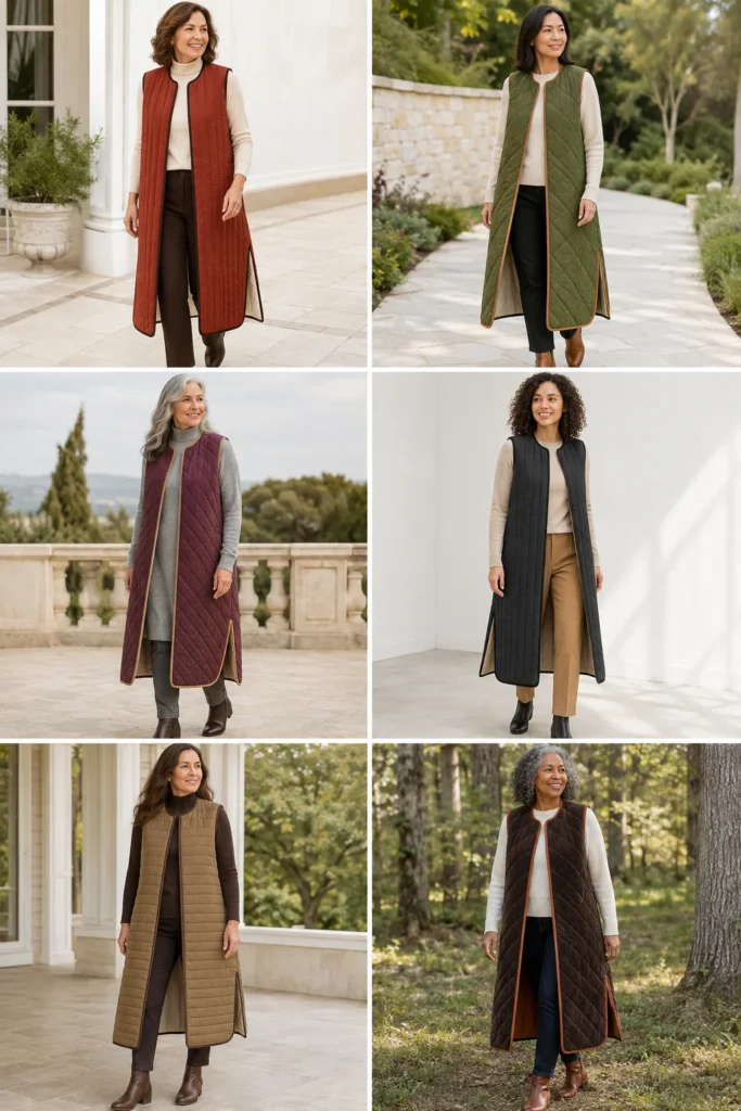 Longline Quilted Duster Vest for Elegant Fall Layers