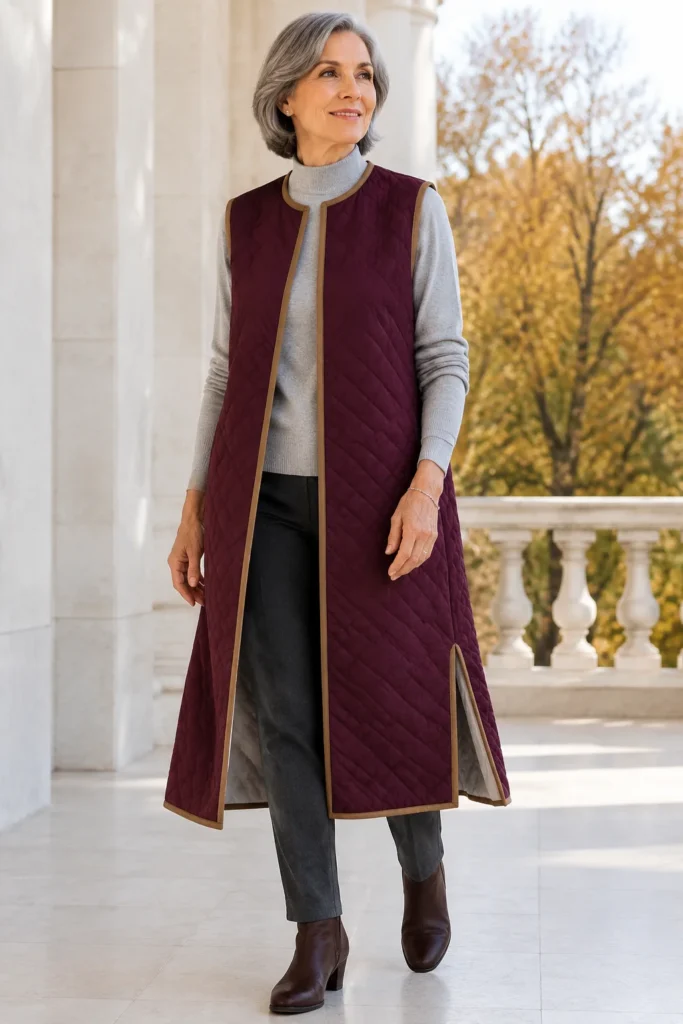 Longline Quilted Duster Vest for Elegant Fall Layers