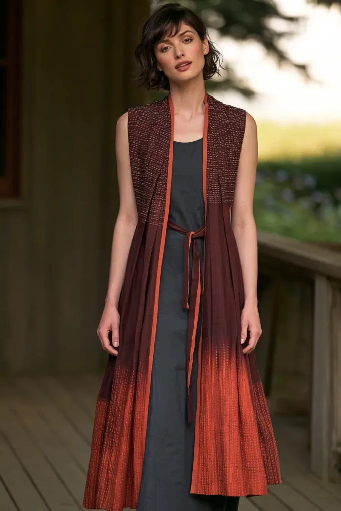 Longline Sashiko Duster Vest for Graceful Statement Layers