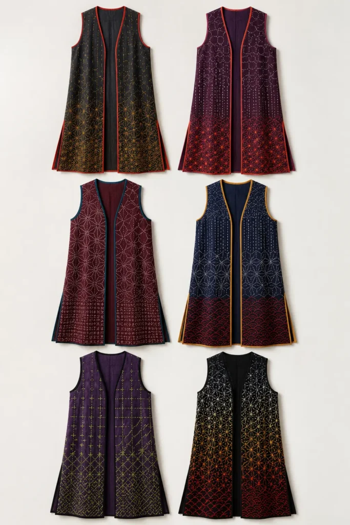 Longline Sashiko Duster Vest for Graceful Statement Layers