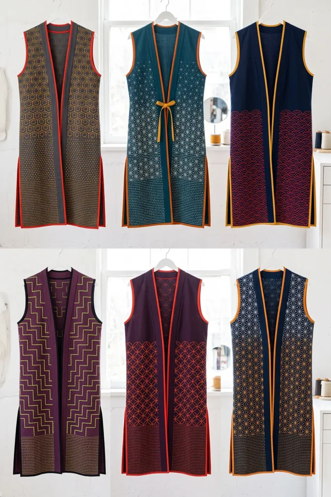 Longline Sashiko Duster Vest for Graceful Statement Layers