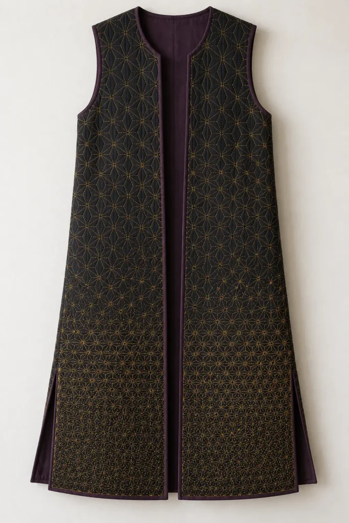 Longline Sashiko Duster Vest for Graceful Statement Layers