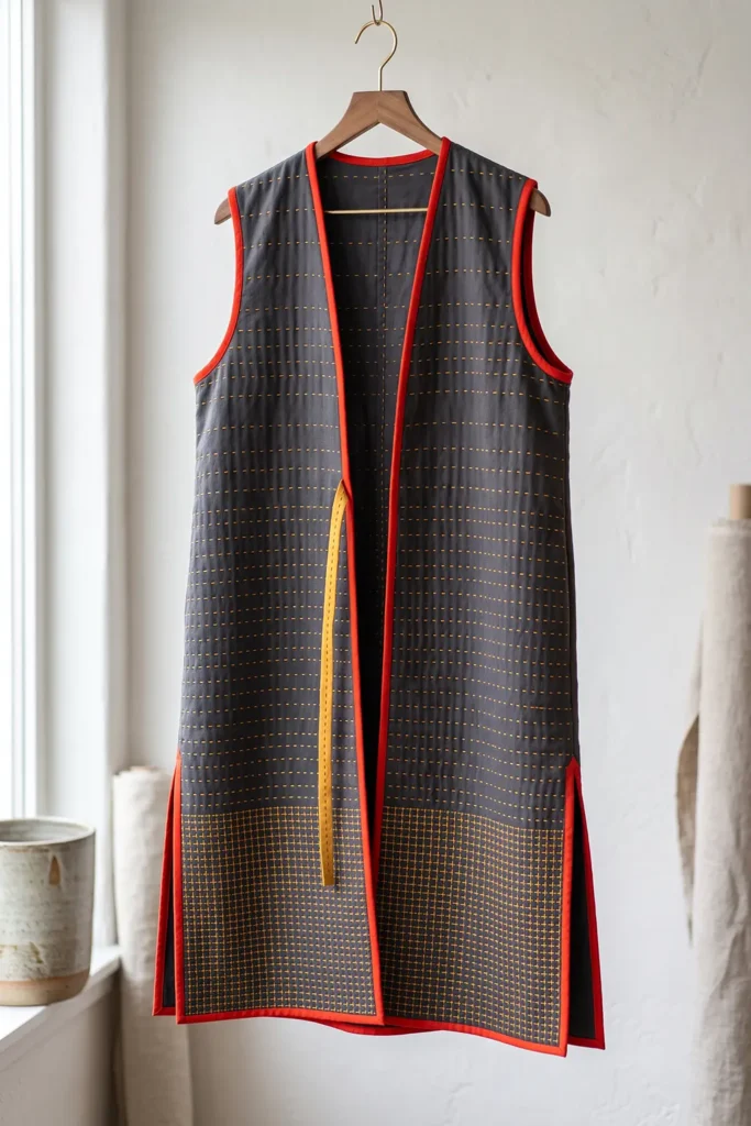 Longline Sashiko Duster Vest for Graceful Statement Layers