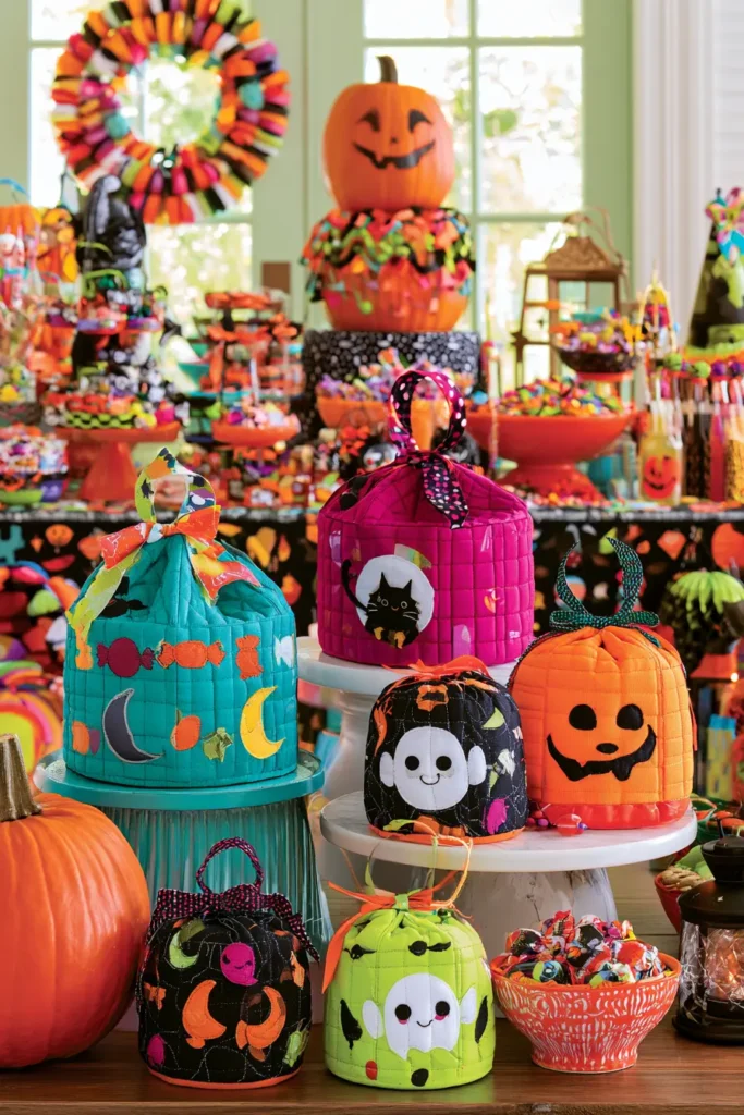 Mini Quilted Halloween Treat Bags for Party Favors