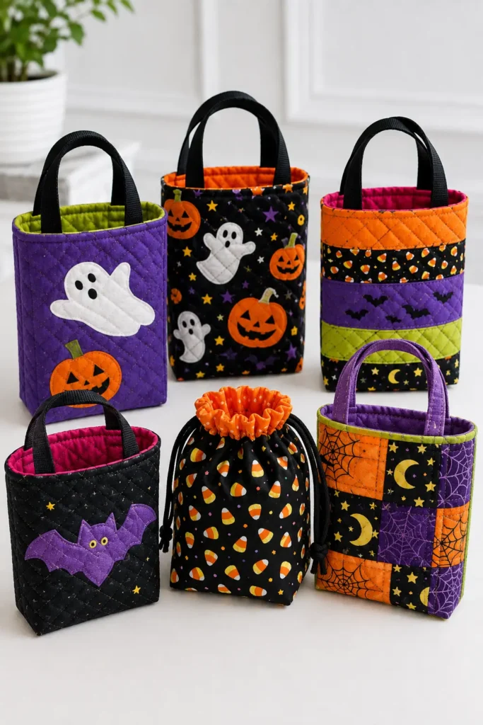 Mini Quilted Halloween Treat Bags for Party Favors