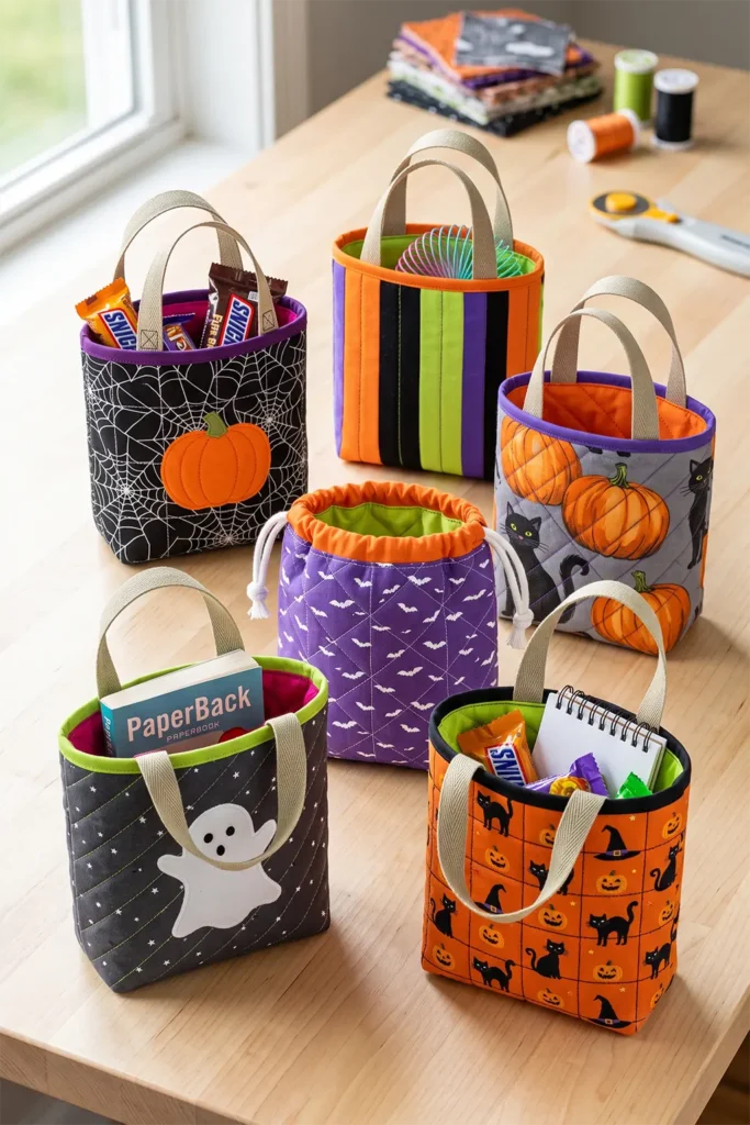 Mini Quilted Halloween Treat Bags for Party Favors