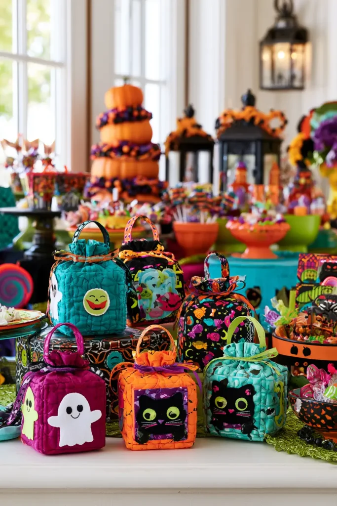 Mini Quilted Halloween Treat Bags for Party Favors