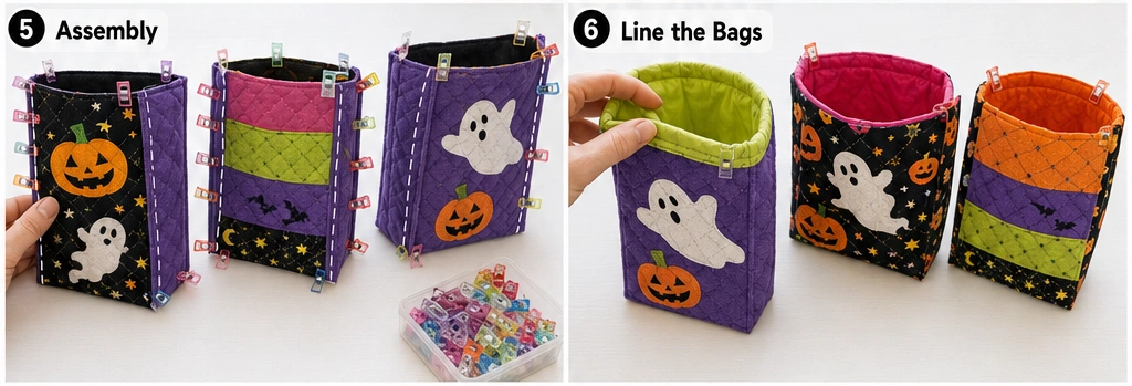 Mini Quilted Halloween Treat Bags for Party Favors