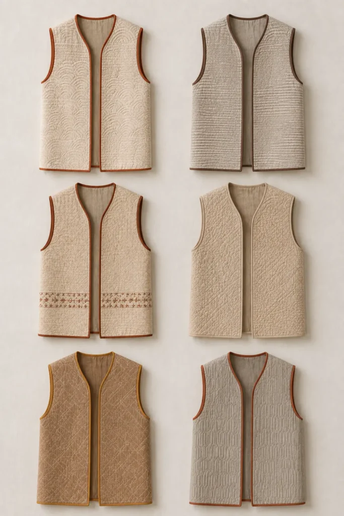 Minimalist Neutral Sashiko Vest for Understated Elegance