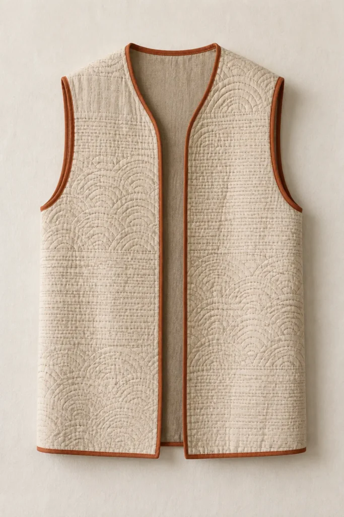 Minimalist Neutral Sashiko Vest for Understated Elegance