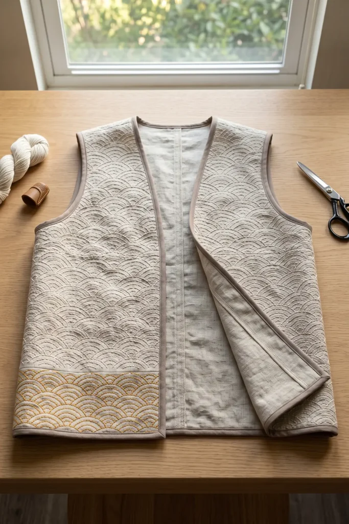 Minimalist Neutral Sashiko Vest for Understated Elegance