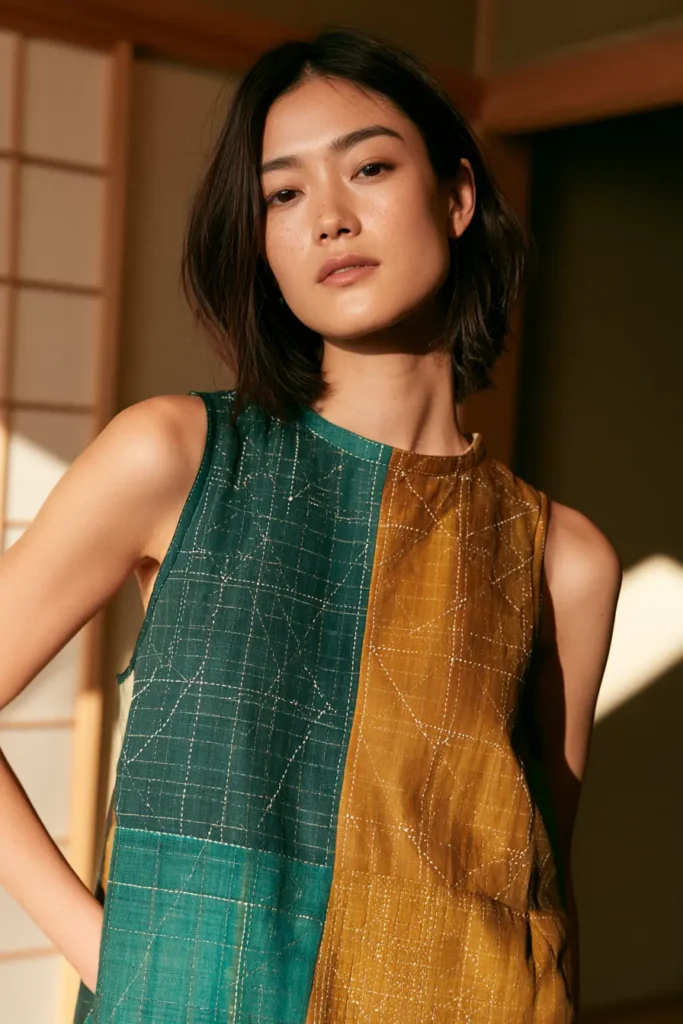 Minimalist Neutral Sashiko Vest for Understated Elegance