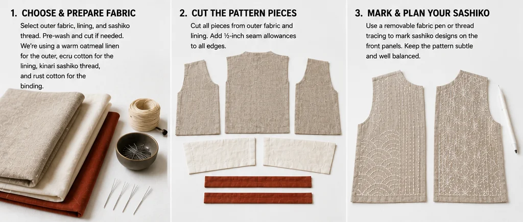 Minimalist Neutral Sashiko Vest for Understated Elegance