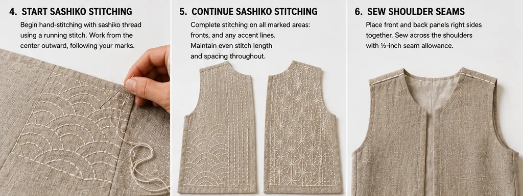 Minimalist Neutral Sashiko Vest for Understated Elegance