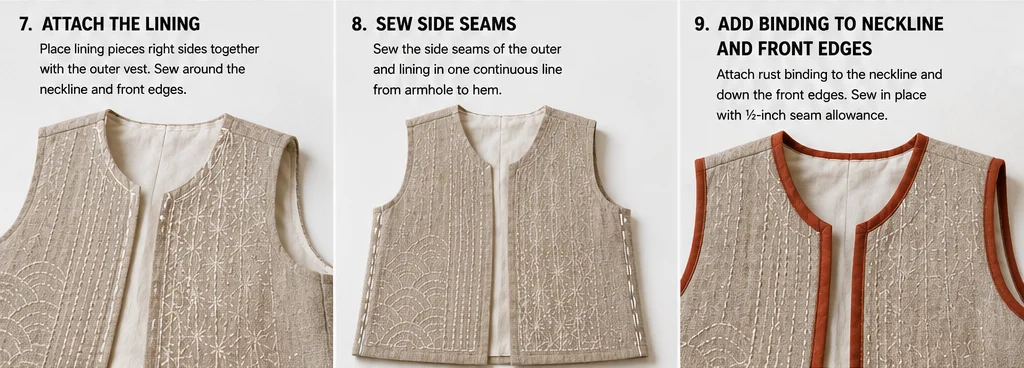 Minimalist Neutral Sashiko Vest for Understated Elegance