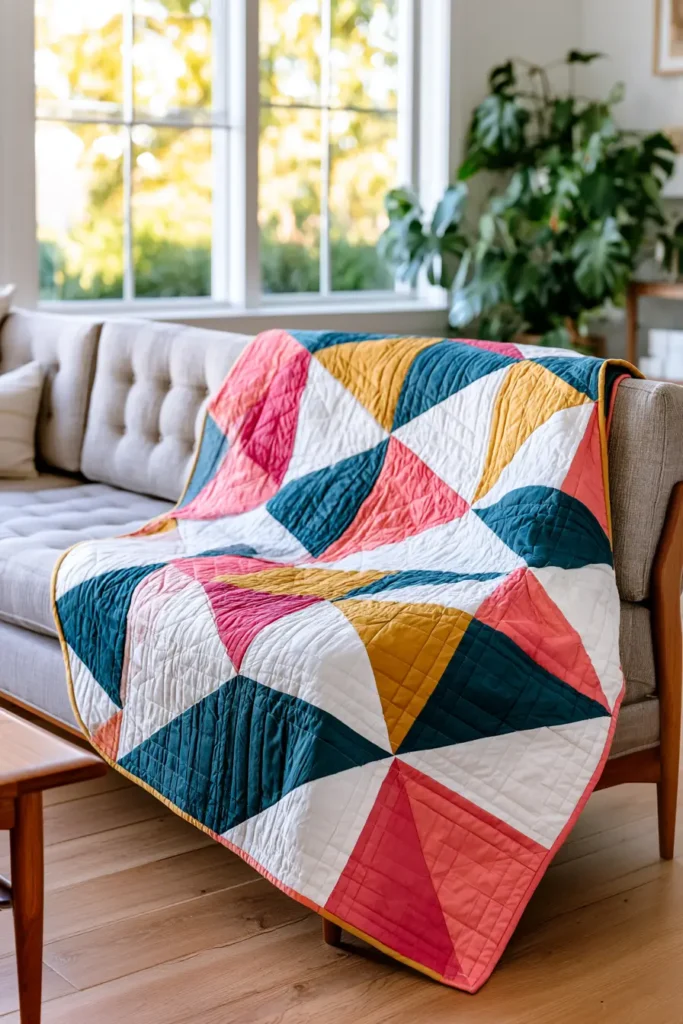 Modern Half-Square Triangle Layer Cake Quilt for Geometric Style