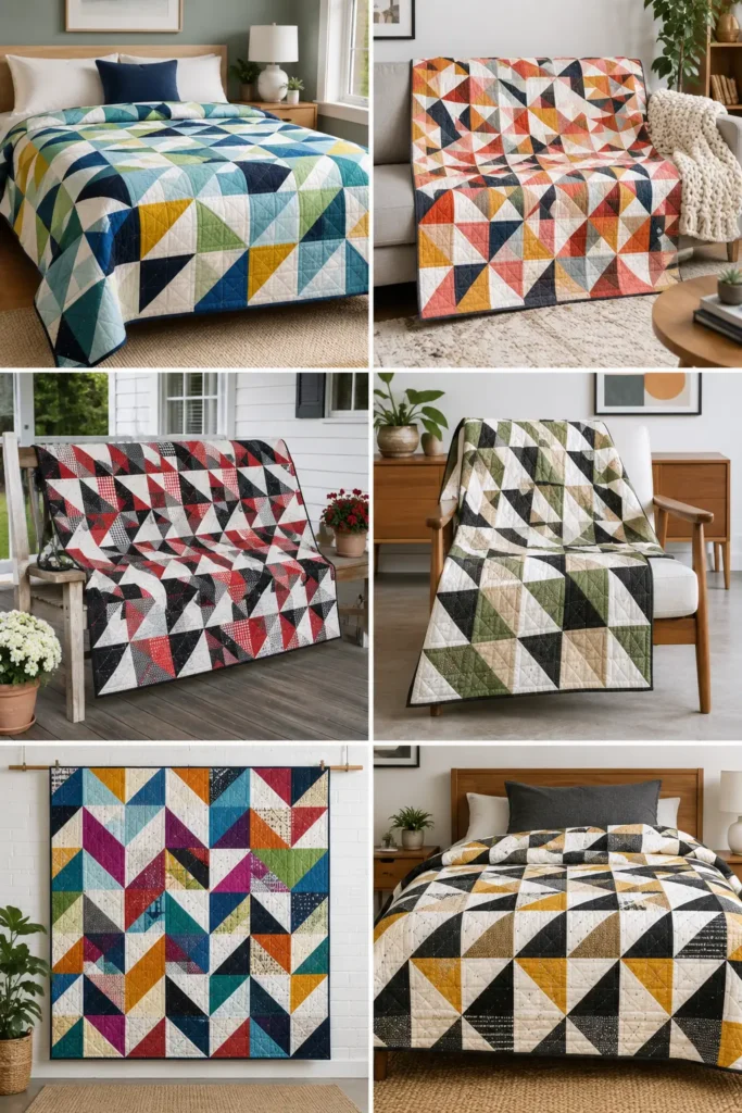 Modern Half-Square Triangle Layer Cake Quilt for Geometric Style