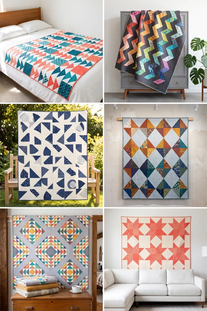 Modern Half-Square Triangle Layer Cake Quilt for Geometric Style