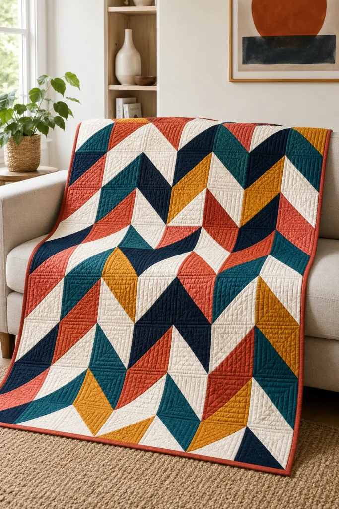 Modern Half-Square Triangle Layer Cake Quilt for Geometric Style