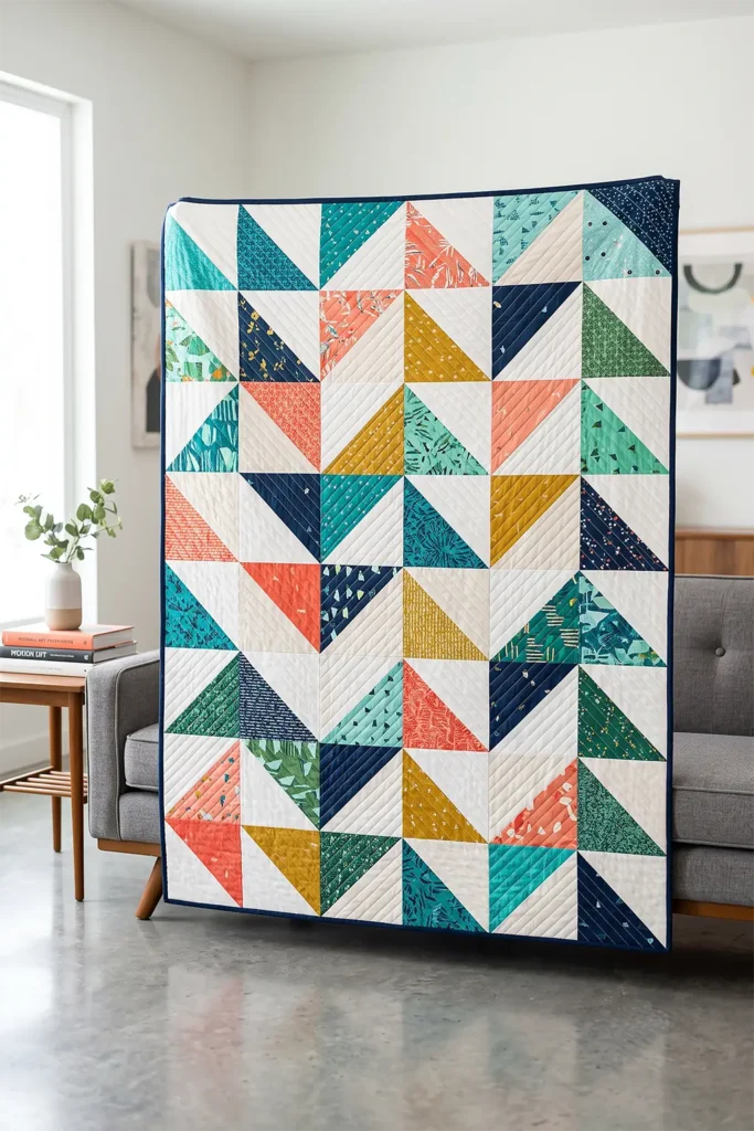 Modern Half-Square Triangle Layer Cake Quilt for Geometric Style