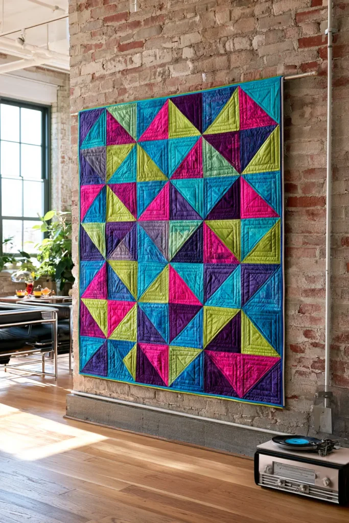 Modern Half-Square Triangle Layer Cake Quilt for Geometric Style
