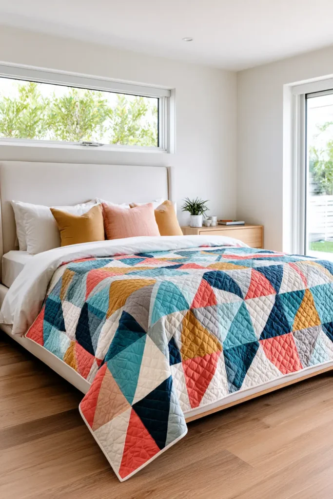 Modern Half-Square Triangle Layer Cake Quilt for Geometric Style