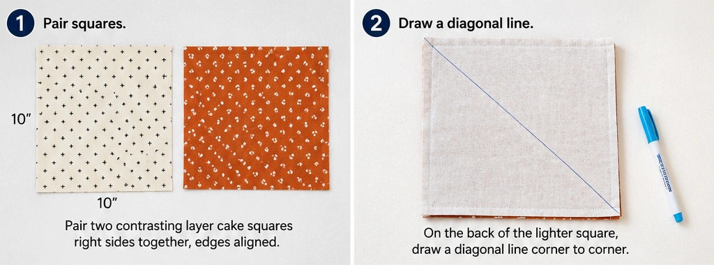 Modern Half-Square Triangle Layer Cake Quilt for Geometric Style