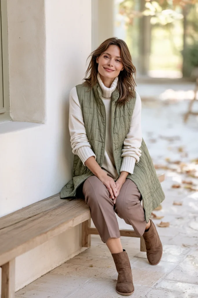 Neutral Oatmeal Quilted Vest for Understated Autumn Elegance