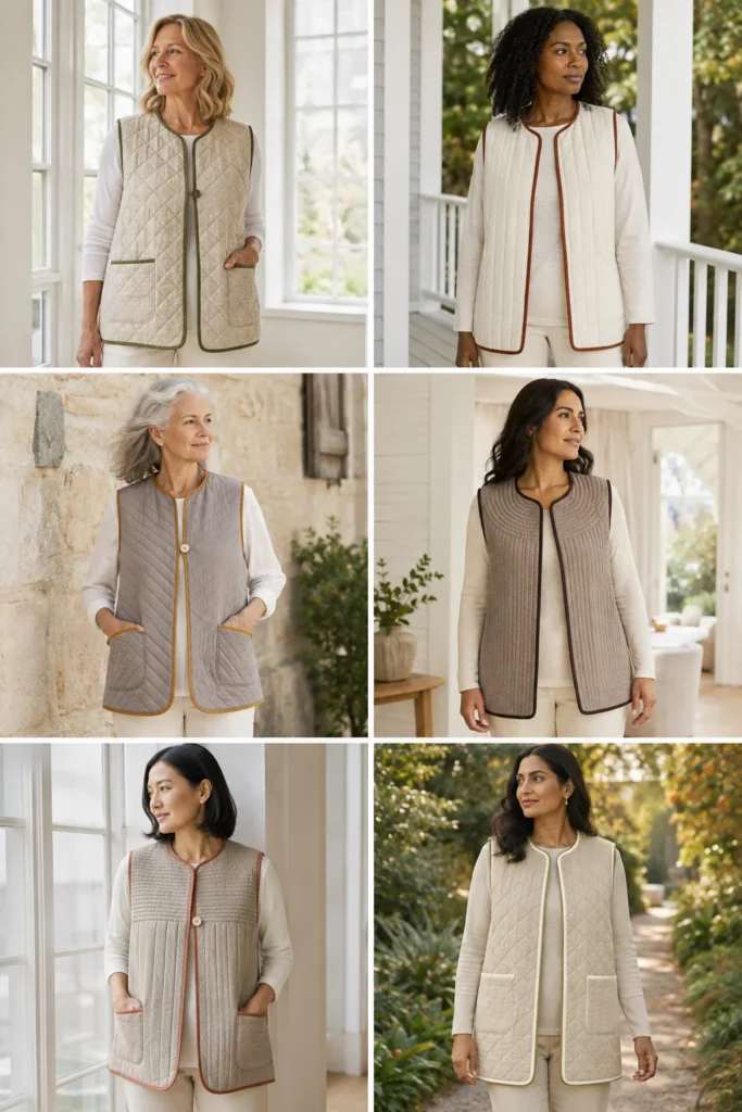 Neutral Oatmeal Quilted Vest for Understated Autumn Elegance