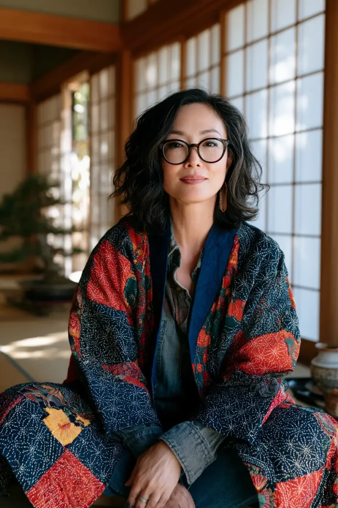 Noragi-Style Sashiko Jacket for Relaxed Japanese-Inspired Comfort