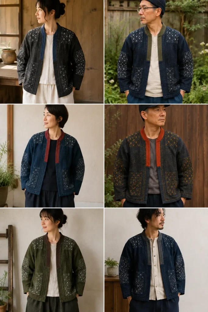 Noragi-Style Sashiko Jacket for Relaxed Japanese-Inspired Comfort