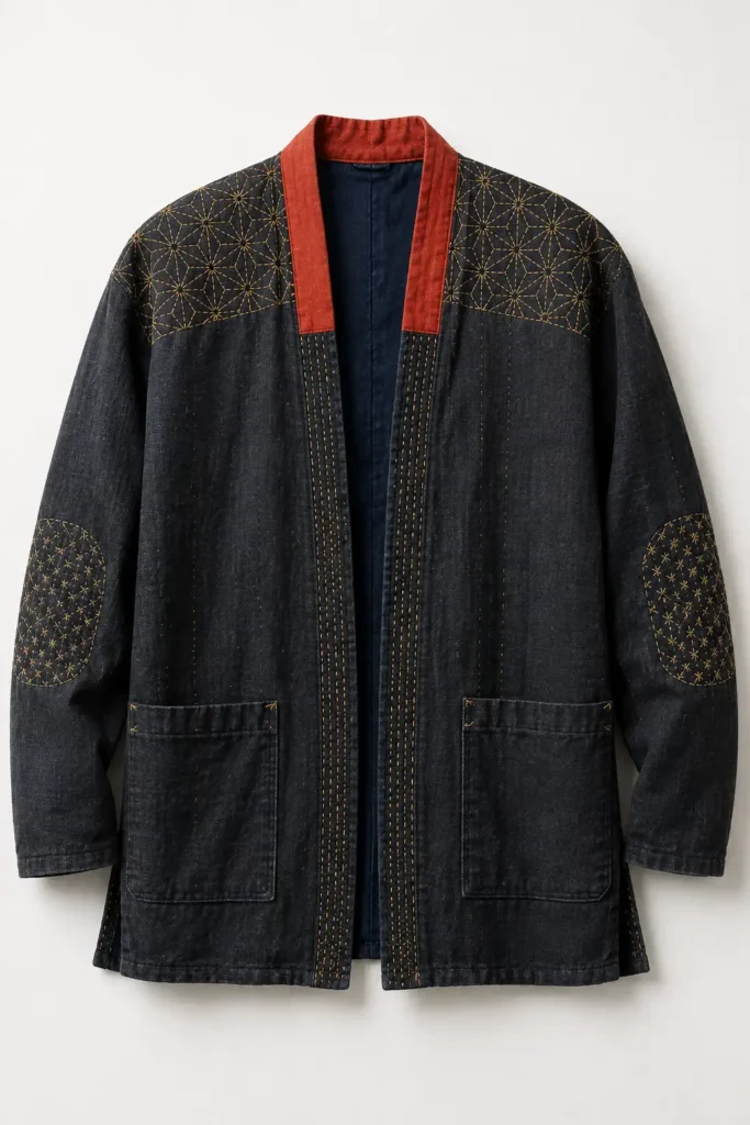 Noragi-Style Sashiko Jacket for Relaxed Japanese-Inspired Comfort