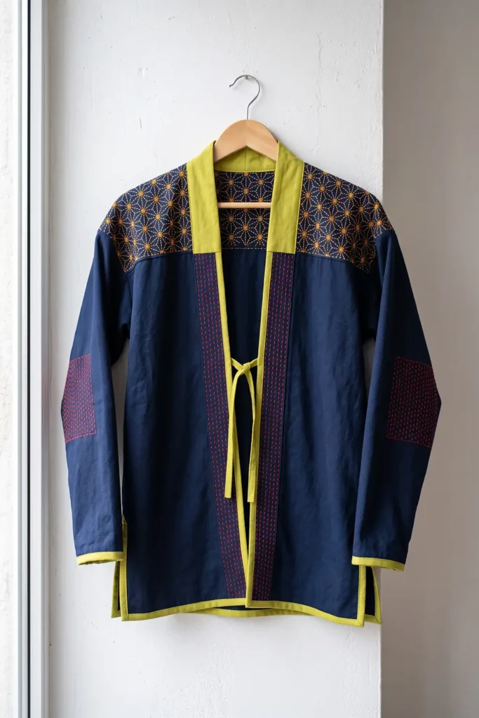 Noragi-Style Sashiko Jacket for Relaxed Japanese-Inspired Comfort