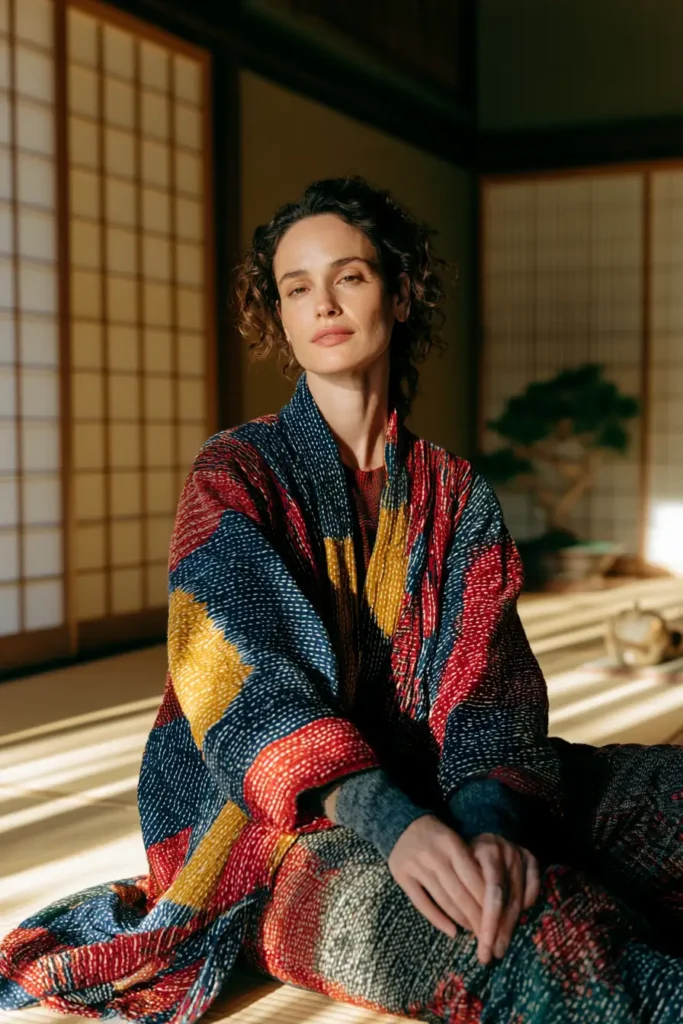 Noragi-Style Sashiko Jacket for Relaxed Japanese-Inspired Comfort