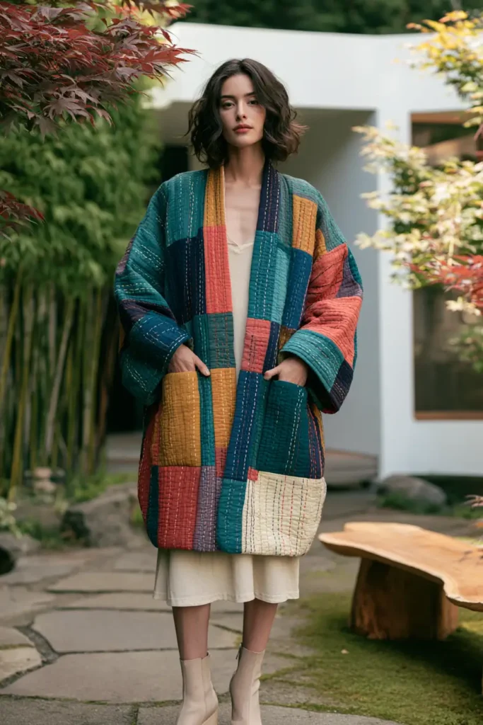 Noragi-Style Sashiko Jacket for Relaxed Japanese-Inspired Comfort