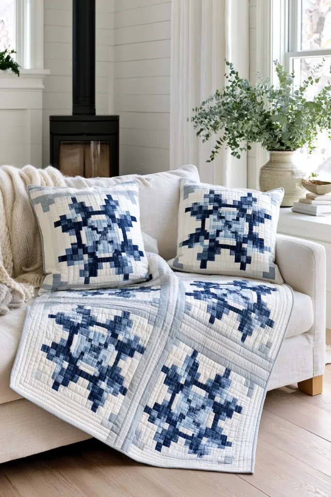 Nordic Snowflake Jelly Roll Quilt for Cozy Winter Elegance