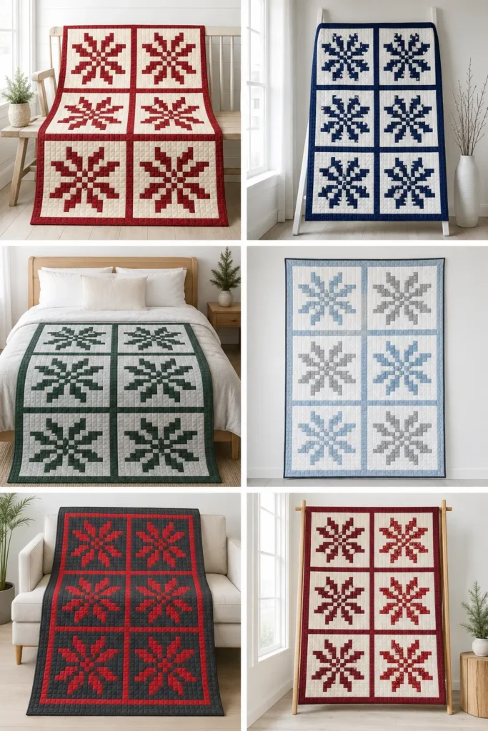 Nordic Snowflake Jelly Roll Quilt for Cozy Winter Elegance