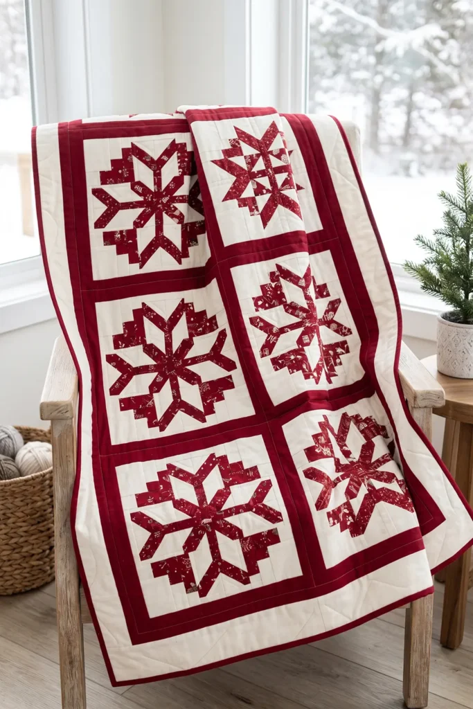 Nordic Snowflake Jelly Roll Quilt for Cozy Winter Elegance