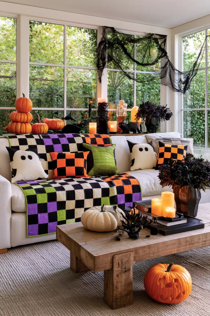Orange and Black Checkerboard Quilt Layouts