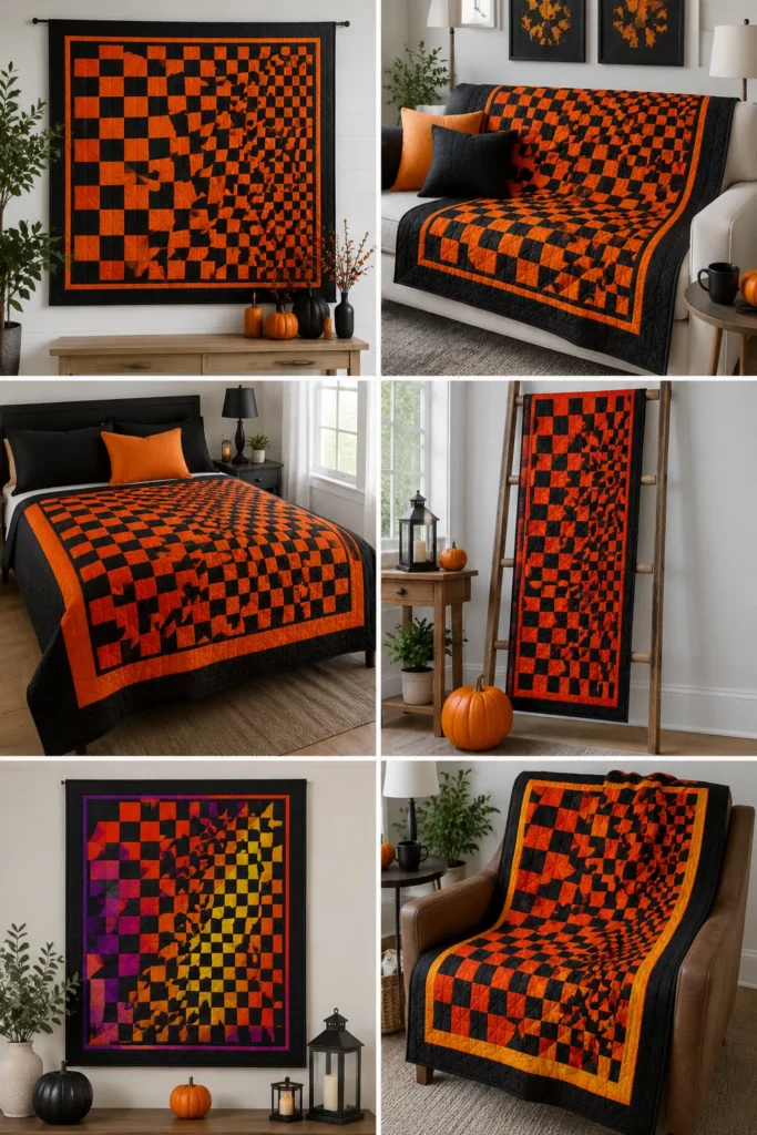 Orange and Black Checkerboard Quilt Layouts