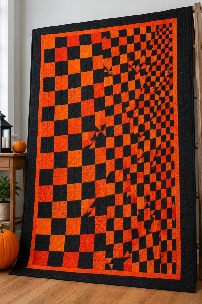 Orange and Black Checkerboard Quilt Layouts