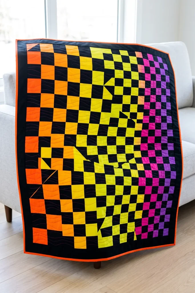 Orange and Black Checkerboard Quilt Layouts