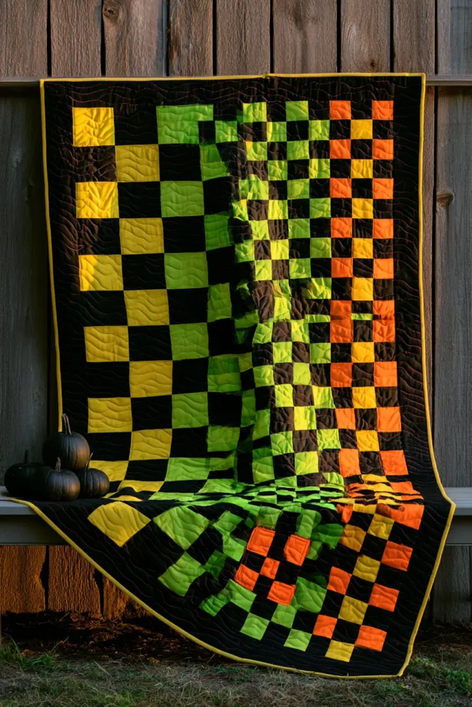 Orange and Black Checkerboard Quilt Layouts