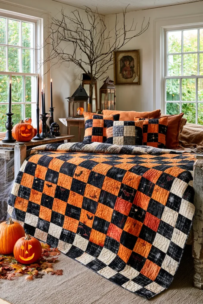 Orange and Black Checkerboard Quilt Layouts