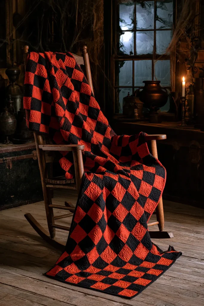Orange and Black Checkerboard Quilt Layouts