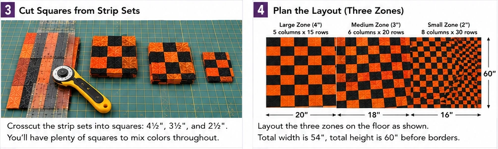 Orange and Black Checkerboard Quilt Layouts