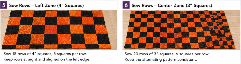 Orange and Black Checkerboard Quilt Layouts